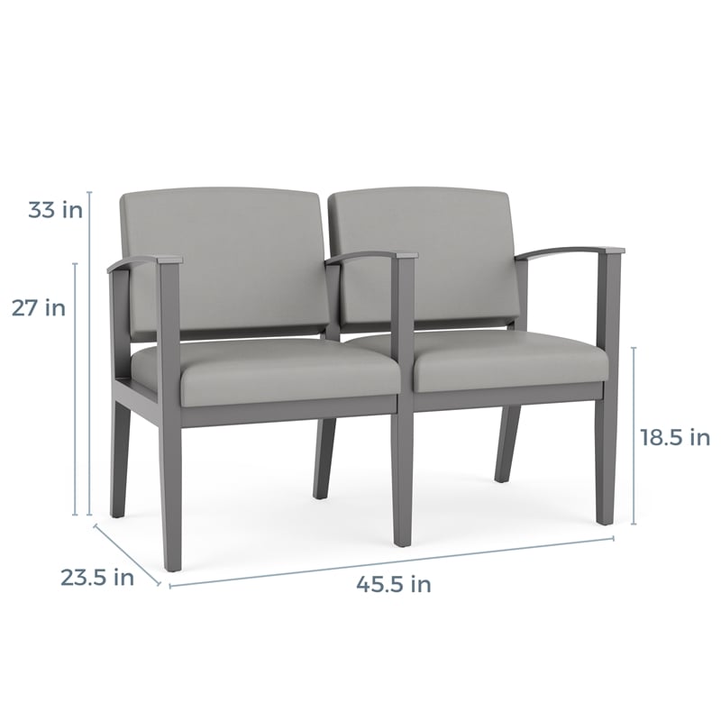 Amherst Wood Reception Waiting 2 Seat Tandem Seating / Walnut Wood / Blue