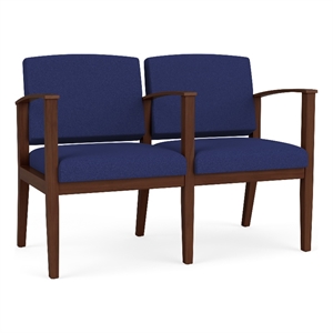 Amherst Wood Reception Waiting 2 Seat Tandem Seating / Walnut Wood / Blue