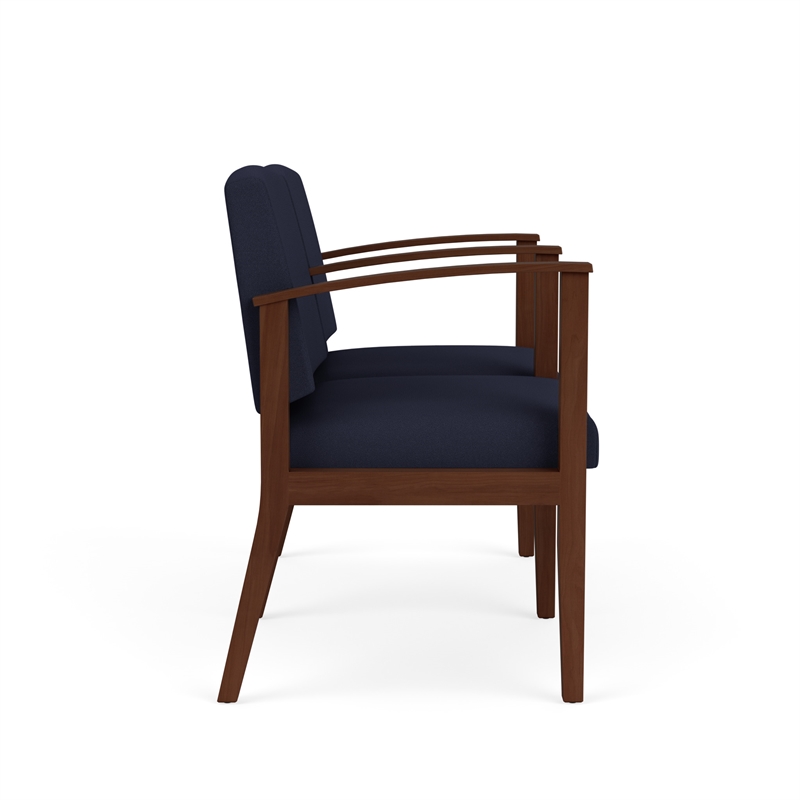 Amherst Wood Reception Waiting 2 Seat Tandem Seating / Walnut Wood / Navy Blue