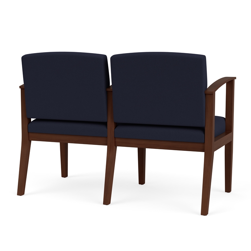 Amherst Wood Reception Waiting 2 Seat Tandem Seating / Walnut Wood / Navy Blue