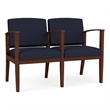 Amherst Wood Reception Waiting 2 Seat Tandem Seating / Walnut Wood / Navy Blue