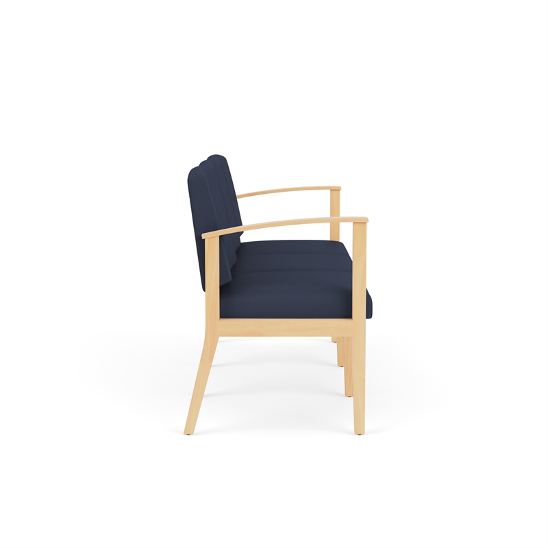 Amherst Wood Reception Waiting Room 3-Seat Chair / Natural Wood / Blue