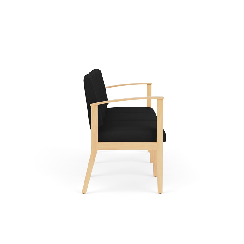 Amherst Wood Reception Waiting Room 3-Seat Chair / Natural Wood / Black