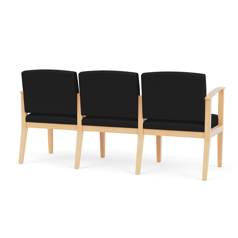 Amherst Wood Reception Waiting Room 3-Seat Chair / Natural Wood / Black
