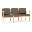 Amherst Wood Reception Waiting Room 3-Seat Chair / Natural Wood / Brown