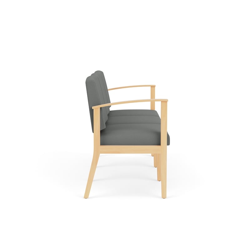 Amherst Wood Reception Waiting 3-Seat Chair / Natural Wood / Light Gray