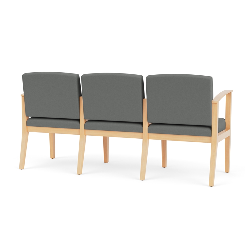 Amherst Wood Reception Waiting 3-Seat Chair / Natural Wood / Light Gray