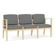 Amherst Wood Reception Waiting 3-Seat Chair / Natural Wood / Light Gray