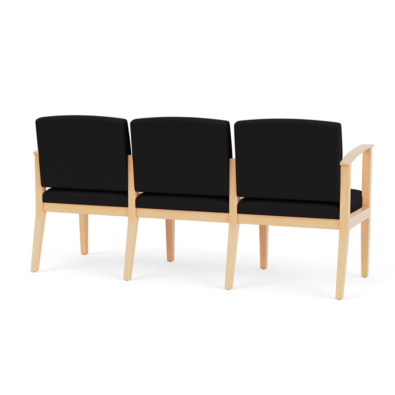 Amherst Wood Reception Waiting Room 3-Seat Chair / Natural Wood / Black