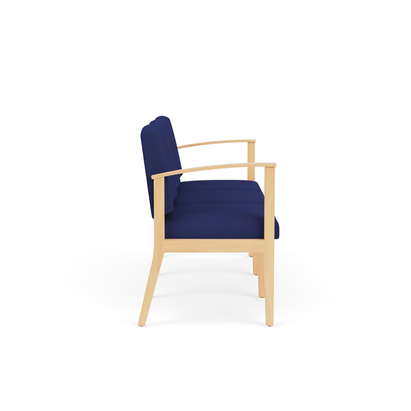 Amherst Wood Reception Waiting Room 3-Seat Chair / Natural Wood / Blue