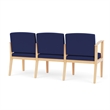 Amherst Wood Reception Waiting Room 3-Seat Chair / Natural Wood / Blue