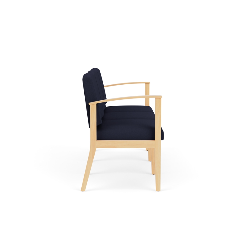Amherst Wood Reception Waiting 3-Seat Chair / Natural Wood / Navy Blue