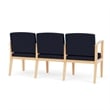 Amherst Wood Reception Waiting 3-Seat Chair / Natural Wood / Navy Blue