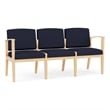Amherst Wood Reception Waiting 3-Seat Chair / Natural Wood / Navy Blue