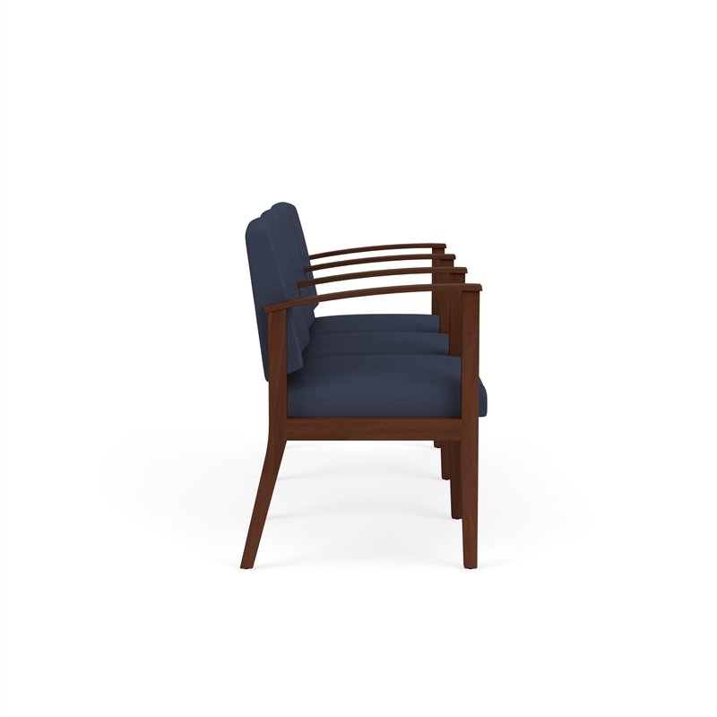 Amherst Wood Reception Waiting 3 Seat Tandem Seating / Walnut Wood / Blue