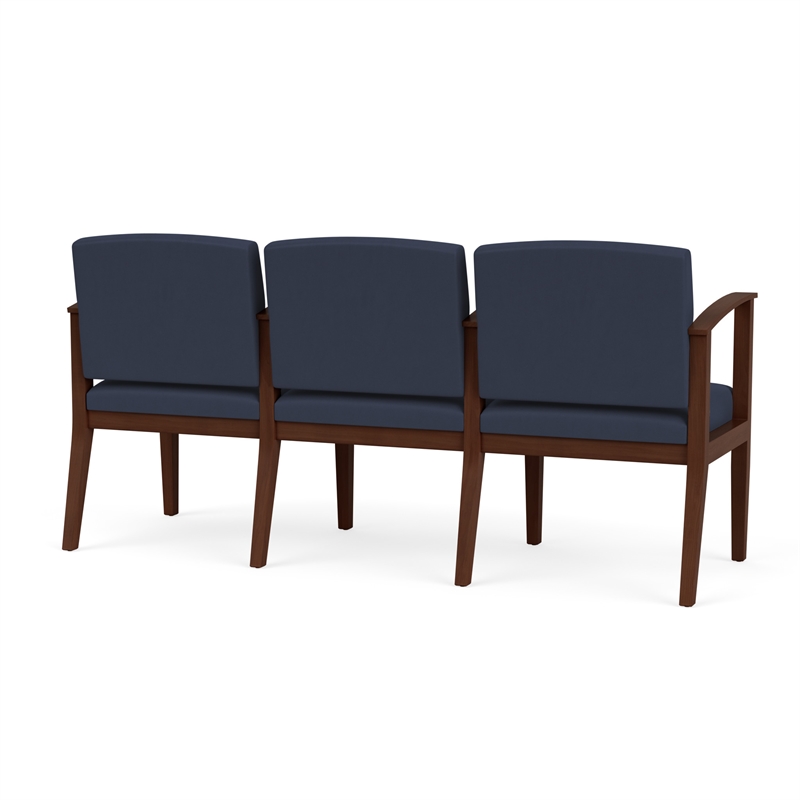 Amherst Wood Reception Waiting 3 Seat Tandem Seating / Walnut Wood / Blue