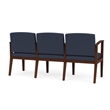 Amherst Wood Reception Waiting 3 Seat Tandem Seating / Walnut Wood / Blue