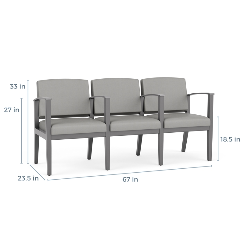 Amherst Wood Reception Waiting 3 Seat Tandem Seating / Walnut Wood / Blue