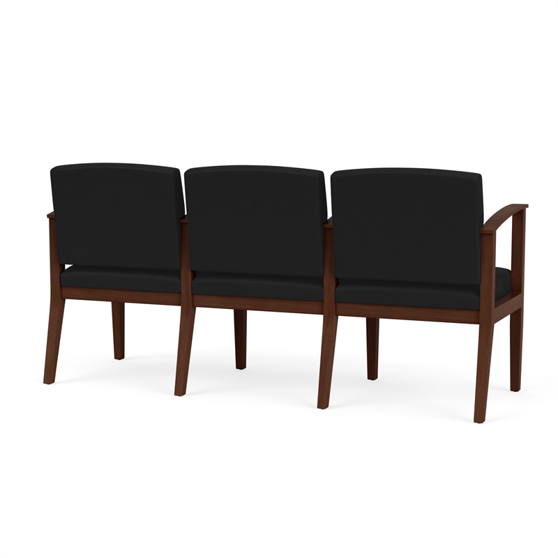 Amherst Wood Reception Waiting 3 Seat Tandem Seating / Walnut Wood / Black