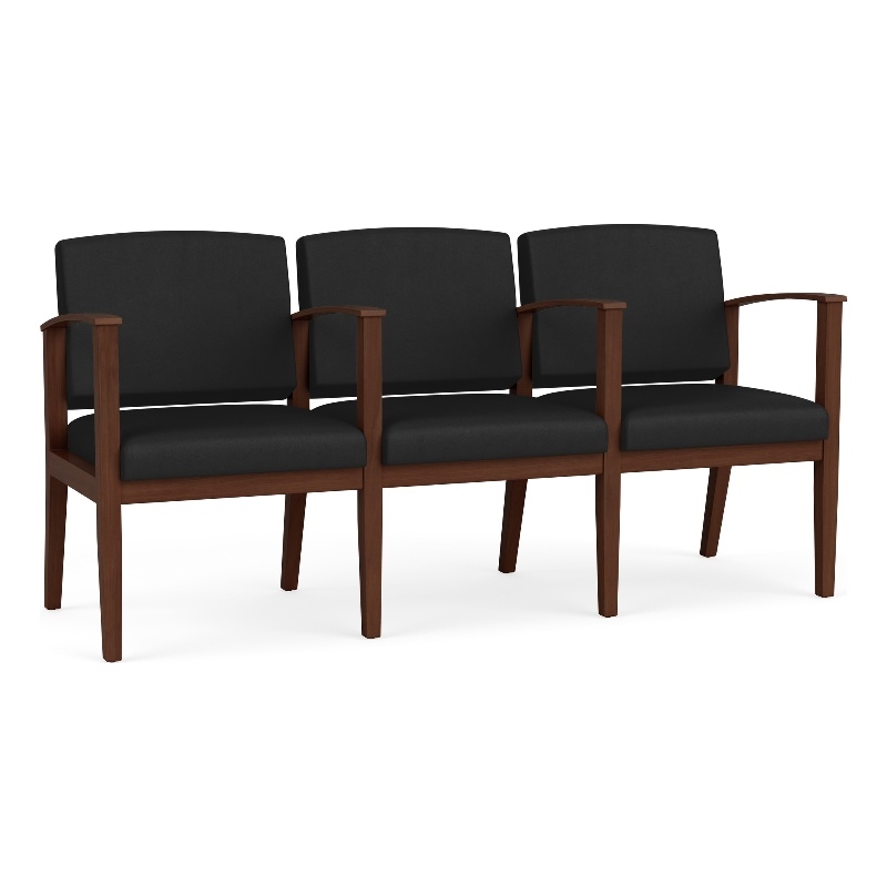 Amherst Wood Reception Waiting 3 Seat Tandem Seating / Walnut Wood / Black