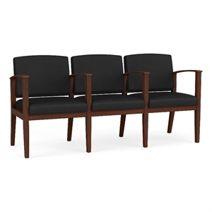 Amherst Wood Reception Waiting 3 Seat Tandem Seating / Walnut Wood / Black