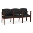 Amherst Wood Reception Waiting 3 Seat Tandem Seating / Walnut Wood / Black