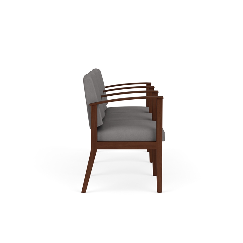 Amherst Wood Reception Waiting 3 Seat Tandem Seating / Walnut Wood / Light Gray