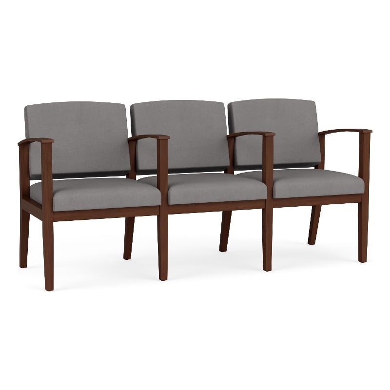 Amherst Wood Reception Waiting 3 Seat Tandem Seating / Walnut Wood / Light Gray