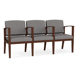 Amherst Wood Reception Waiting 3 Seat Tandem Seating / Walnut Wood / Light Gray