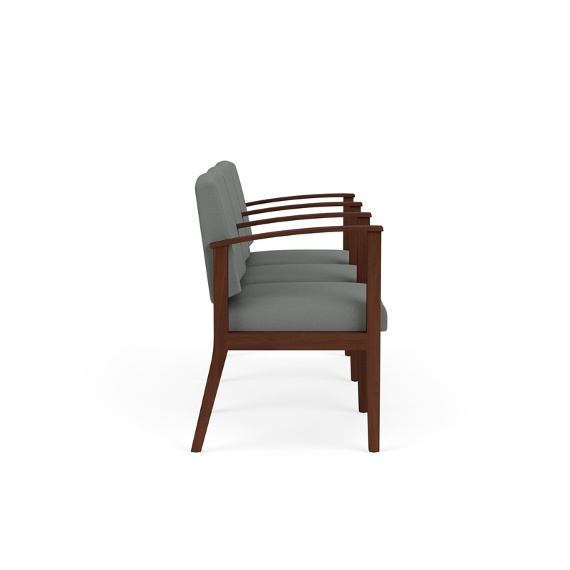 Amherst Wood Reception Waiting 3 Seat Tandem Seating / Walnut Wood / Light Gray