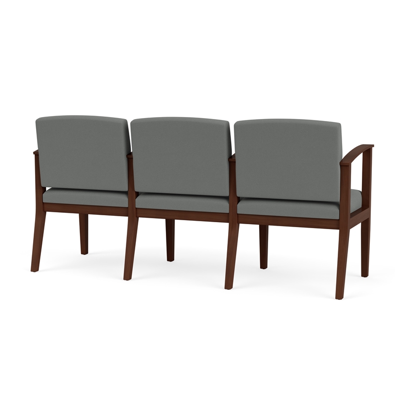 Amherst Wood Reception Waiting 3 Seat Tandem Seating / Walnut Wood / Light Gray