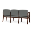 Amherst Wood Reception Waiting 3 Seat Tandem Seating / Walnut Wood / Light Gray