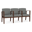 Amherst Wood Reception Waiting 3 Seat Tandem Seating / Walnut Wood / Light Gray