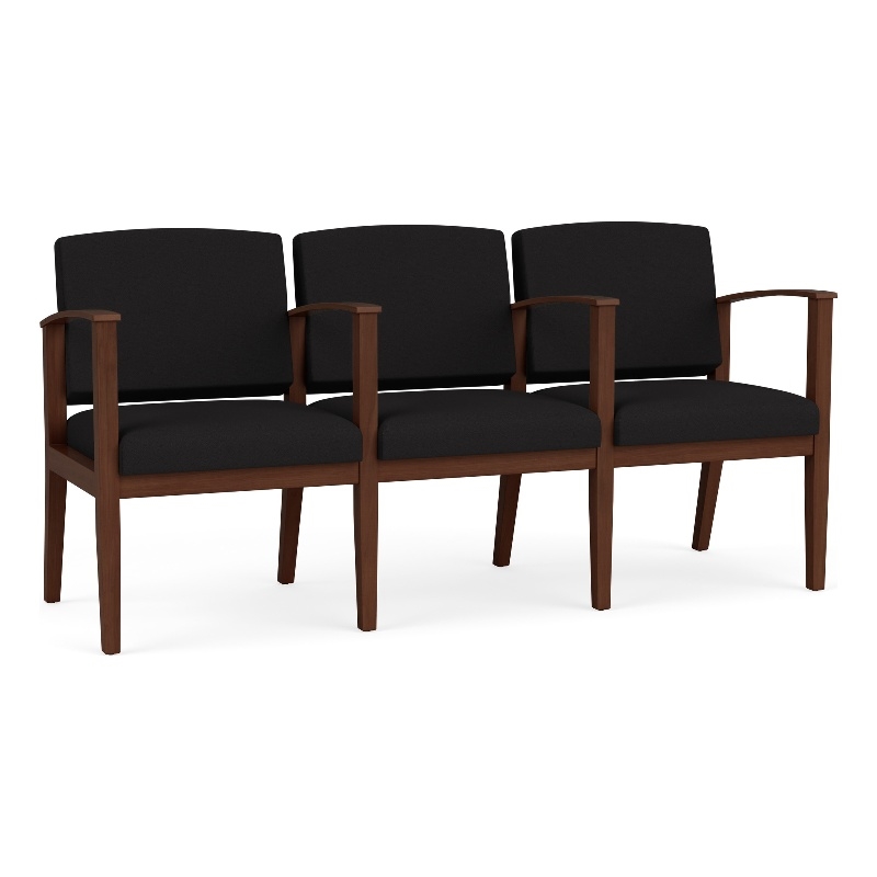 Amherst Wood Reception Waiting 3 Seat Tandem Seating / Walnut Wood / Black