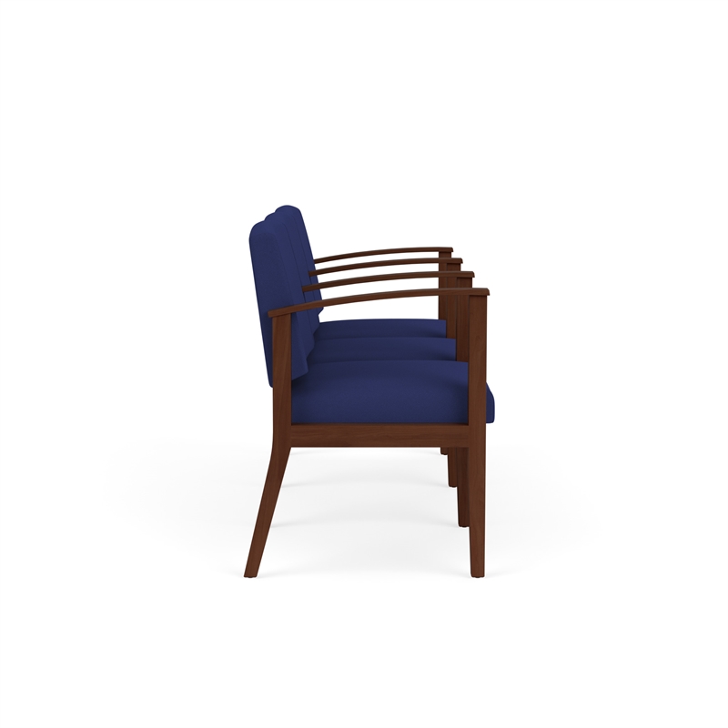 Amherst Wood Reception Waiting 3 Seat Tandem Seating / Walnut Wood / Blue