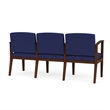 Amherst Wood Reception Waiting 3 Seat Tandem Seating / Walnut Wood / Blue