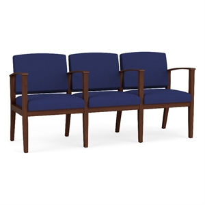 Amherst Wood Reception Waiting 3 Seat Tandem Seating / Walnut Wood / Blue
