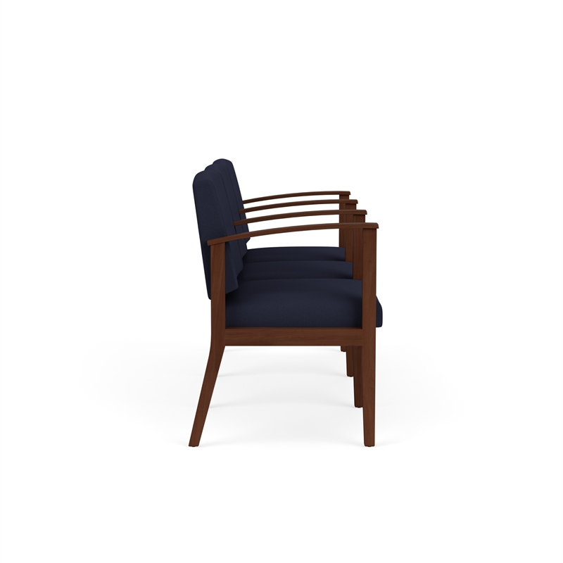 Amherst Wood Reception Waiting 3 Seat Tandem Seating / Walnut Wood / Navy Blue