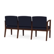 Amherst Wood Reception Waiting 3 Seat Tandem Seating / Walnut Wood / Navy Blue