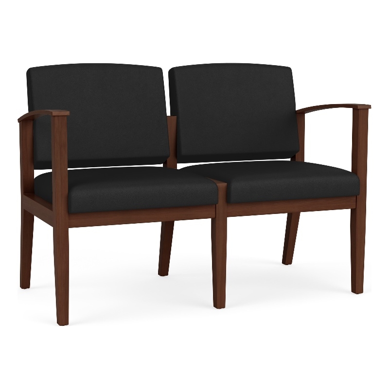 Amherst Wood Reception Waiting Room 2-Seat Chair / Walnut Wood / Black