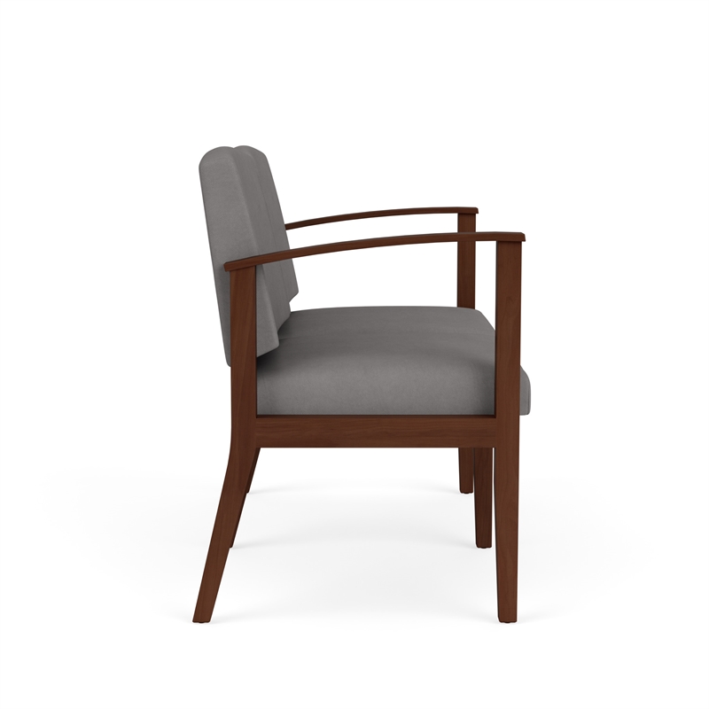 Amherst Wood Reception Waiting 2-Seat Chair / Walnut Wood / Light Gray