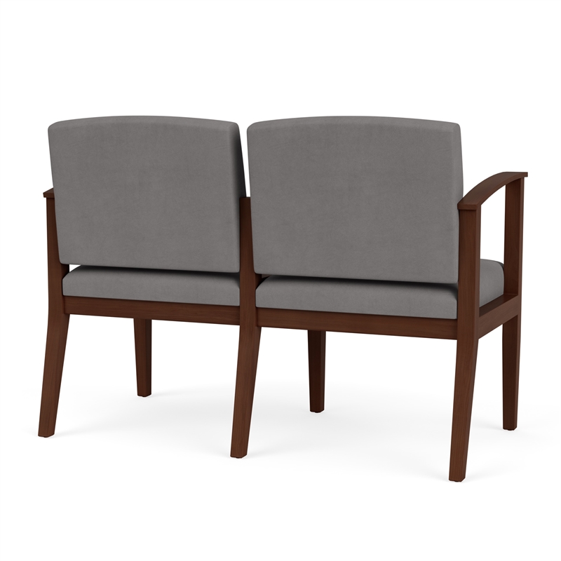 Amherst Wood Reception Waiting 2-Seat Chair / Walnut Wood / Light Gray