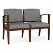 Amherst Wood Reception Waiting 2-Seat Chair / Walnut Wood / Light Gray