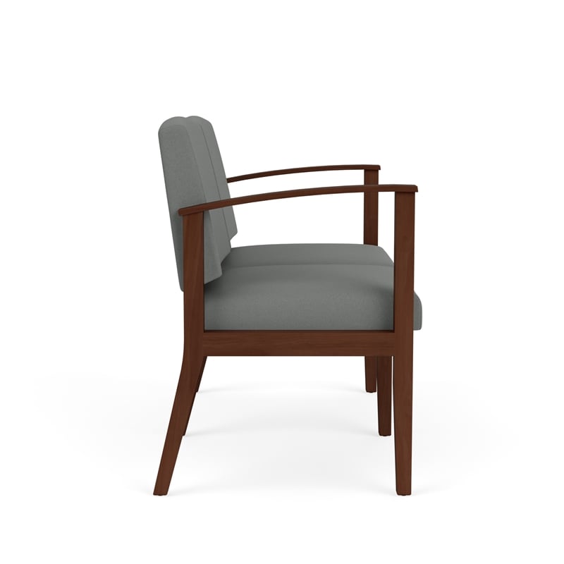 Amherst Wood Reception Waiting 2-Seat Chair / Walnut Wood / Light Gray