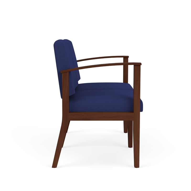 Amherst Wood Reception Waiting Room Healthcare 2-Seat Chair / Walnut Wood / Blue
