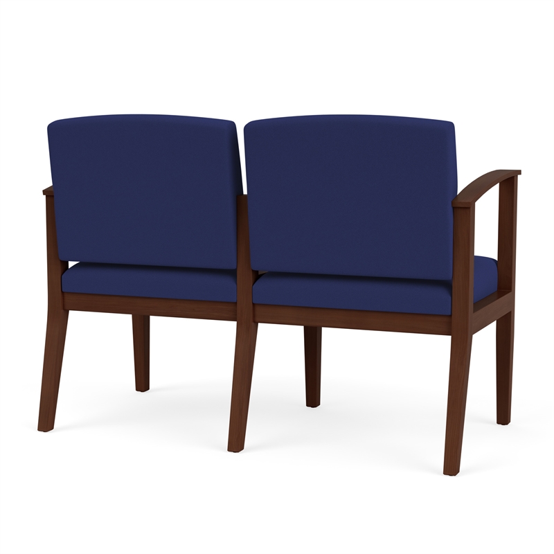 Amherst Wood Reception Waiting Room Healthcare 2-Seat Chair / Walnut Wood / Blue
