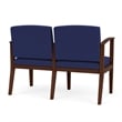 Amherst Wood Reception Waiting Room Healthcare 2-Seat Chair / Walnut Wood / Blue