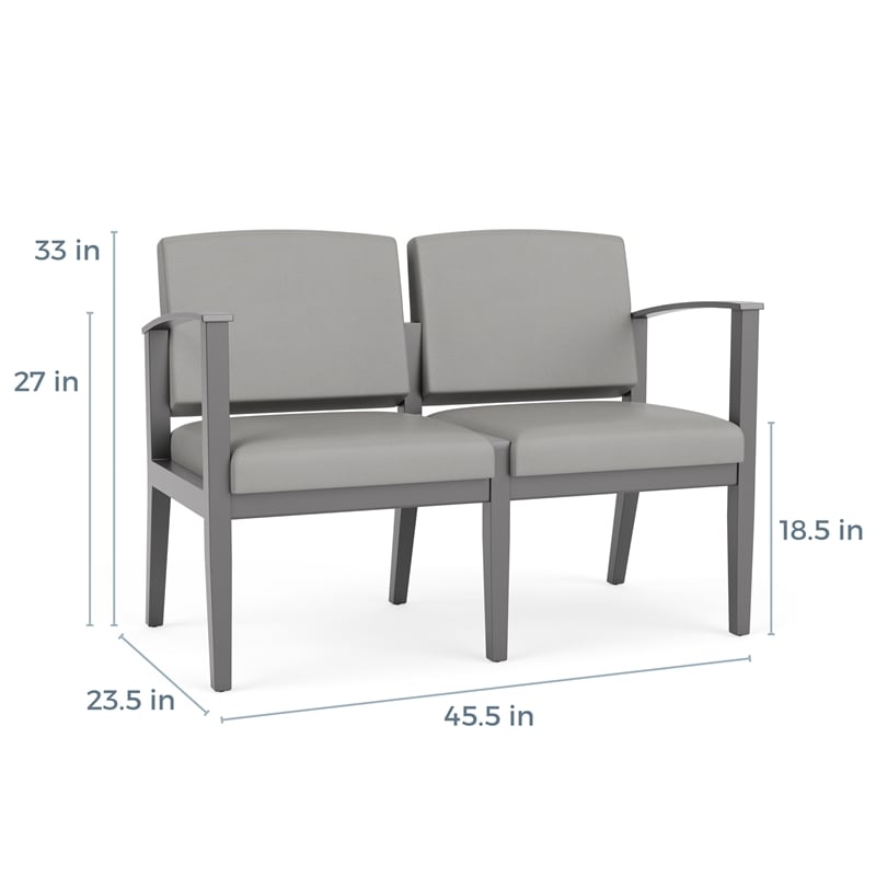 Amherst Wood Reception Waiting Room Healthcare 2-Seat Chair / Walnut Wood / Blue