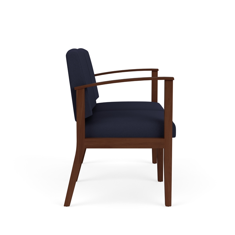 Amherst Wood Reception Waiting Room 2-Seat Chair / Walnut Wood / Navy Blue