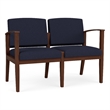 Amherst Wood Reception Waiting Room 2-Seat Chair / Walnut Wood / Navy Blue